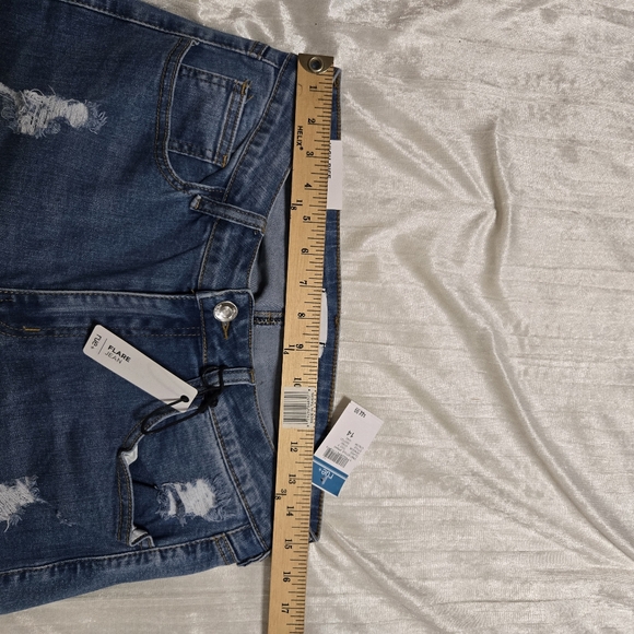 Distressed Blue Flare Jeans with Fringe By Rue Size 14 NWT - Picture 5 of 11